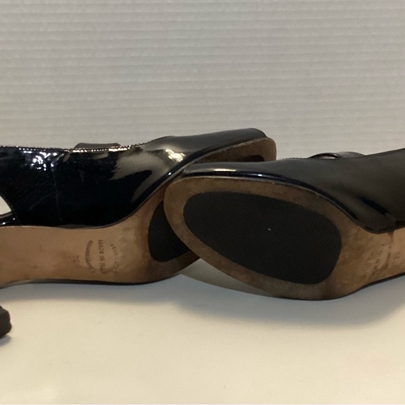 Anyi Lu Black Patent Leather sling back heels 38/7.5 Handmade In Italy - Picture 5 of 6
